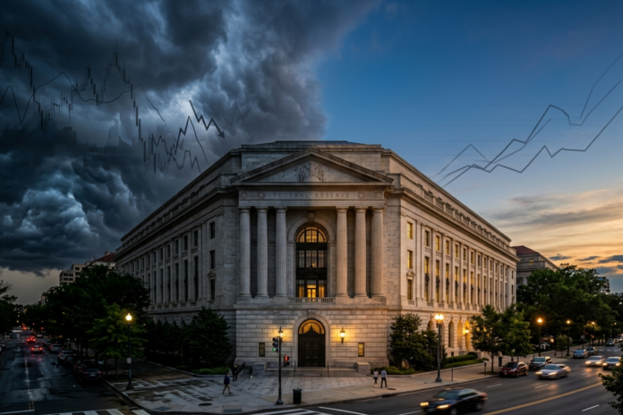 Waller vs. Warsh: Fed-uenighed sender rentebeslutning ud i et myntkast før 16. september Den amerikanske centralbanks bygning fotograferet i dramatisk lys, der symboliserer splittelsen om rentebeslutningen.